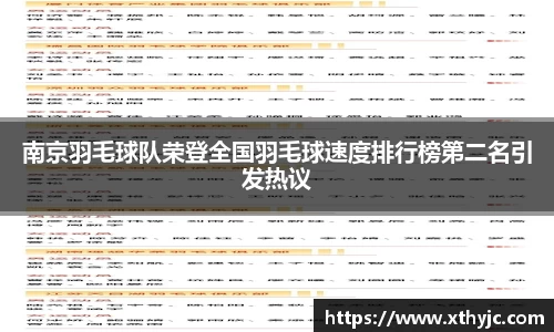 南京羽毛球队荣登全国羽毛球速度排行榜第二名引发热议